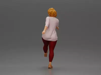 Woman in casual outfit joyfully kicks her leg with energy 3D print model