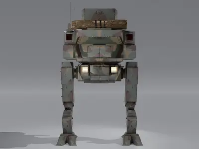 Panzer Mech Walker with RIG and LOWPOLY Forest Camo Low-poly 3D model