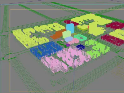 Architecture city with buildings and roads 3D model