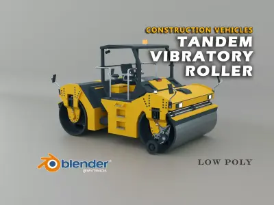 Tandem Vibratory Roller Heavy Vehicle Low-poly 3D model