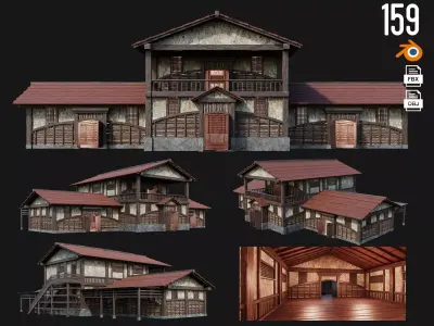 Medieval House Building 4K Textures GameReady 159 Low-poly 3D model