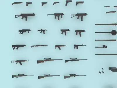 Low Poly Guns Pack 85 in 1 Low-poly 3D model