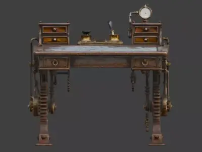 Steampunk Writing Desk 3D Model Low-poly 3D model
