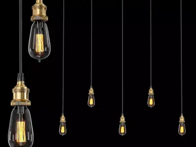 FACTORY FILAMENT BARE BULB RECTANGULAR PENDANT 3D model
