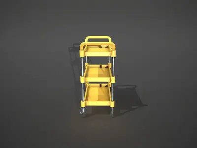 Three Tier Yellow Service Cart Low-poly 3D model
