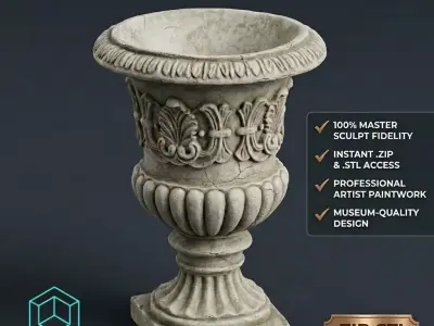 Classical Garden Urn Planter Realistic Aged Stone 3D Print Model 3D print model