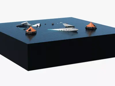 Crashed Jet Fuselage with Life Rafts 3D model