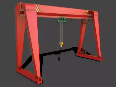 PBR Single Girder Gantry Crane V2 - Red Low-poly 3D model