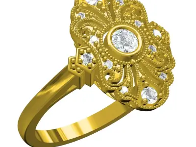Antique Art Deco Engagement Ring 3D print model