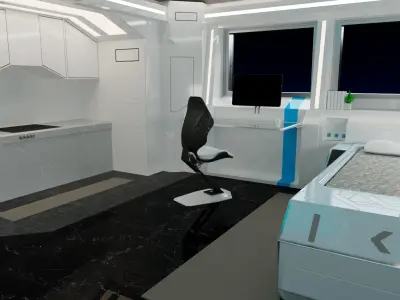 Modular SCI-FI Interior Serie B Bed-Room Model 2  Low-poly 3D model