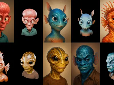 Head Fish bundle 5 pack 100 glb 3D model