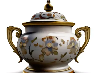Ornate Porcelain Sugar Bowl with Gold Trim Low-poly 3D model