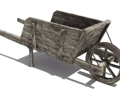 Wooden Wheelbarrow Low-poly 3D model