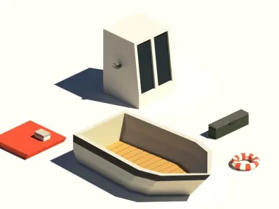 Low Poly Boat with house Low-poly 3D model