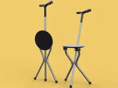 WALKER STICK CANE CHAIR SEAT STOOL TREKKING POLE FOLDING COMPACT 3D model