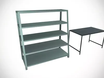 Metal Rack And Table Industrial Low-poly 3D model