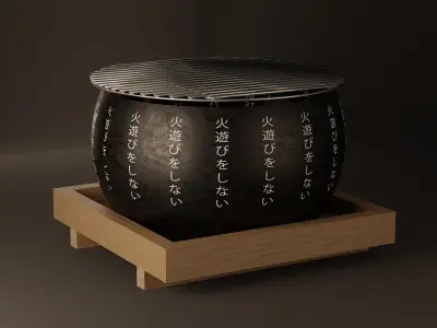 Japanese Coal Stove Low-poly 3D model