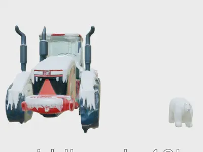 Frozen Tractor in Arctic Glacier with Polar Bears Low-poly 3D model