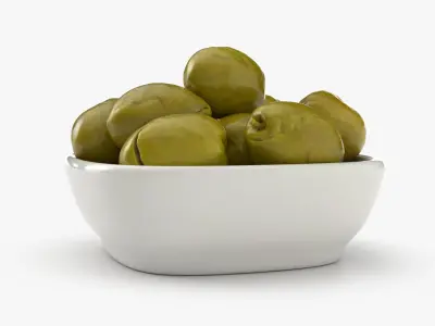 Ceramic Bowl of Cracked Green Olives 3D model