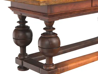 Antique Dutch Oak and Pine Ball Leg Table 3D model