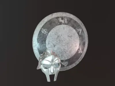 gladiator helmet and shield Low-poly 3D model