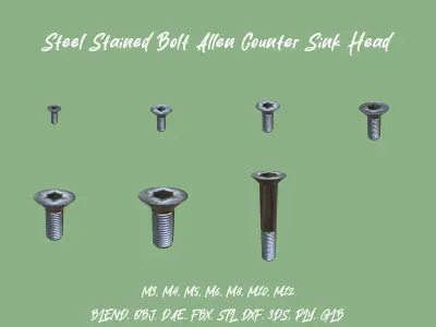 Collection Steel Stained Bolt Allen Counter Sink PBR 4K 3D Model Pack