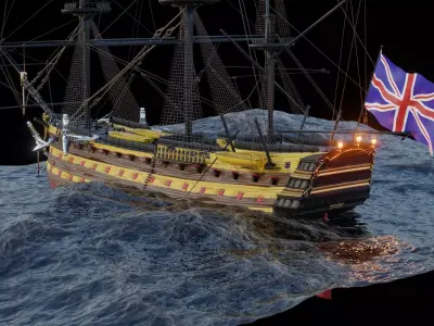 English Warship 16th century  3D model