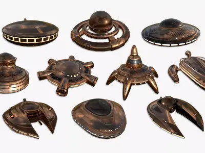 10 Alien Spaceships UFO Collection F Copper - Spacecraft Design 3D Model Pack