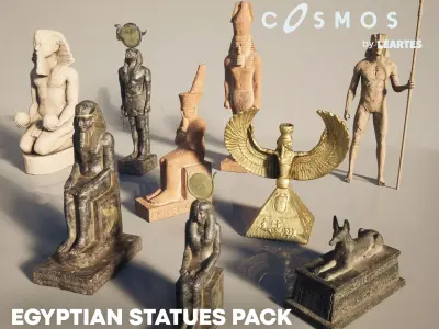 Egyptian Statues Pack Low-poly 3D model