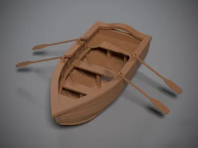 Wooden boat Low-poly 3D model 3