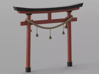 Japanese Torii Gate with Shimenawa Rope and Tassels Low-poly 3D model