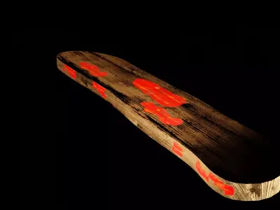 Dirty wooden piece  with red paint  Low-poly 3D model