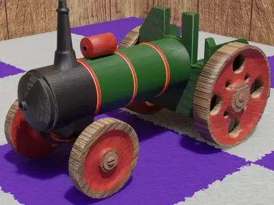 Old Painted Wooden Toy Tractor 3D model