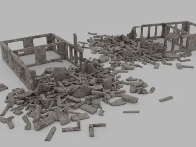 Ruined Buildings  - Game Ready - PBR Low-poly 3D model
