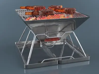 Outdoor Portable Grill with Meat 3D model