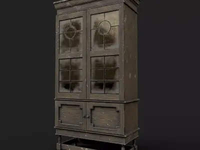 Old Wooden Cabinet 3D Model Vintage Furniture PBR Asset Low-poly 3D model