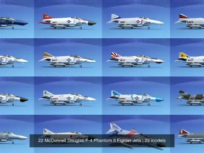 22 McDonnell Douglas F-4 Phantom II Fighter Jets 3D Model Pack