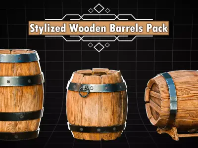 3d Stylized Wooden Barrels Pack Low-poly 3D model
