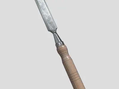 Chisel tool with wooden handle Low-poly 3D model