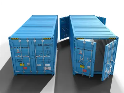 20ft Cargo Container Light Blue Low-poly 3D model