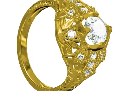 Antique Art Deco Engagement Ring 2 3D print model
