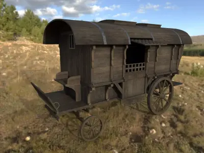 Realistic Medieval Merchant Wagon Low-poly 3D model