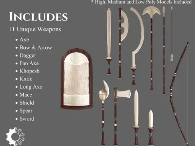 Ancient Collection Egyptian Weapons Set 3D Model Pack