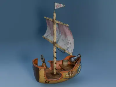 Old Stylized Boat Low-poly 3D model