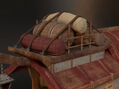 Wooden wagon Horse cart PBR Free low-poly 3D model