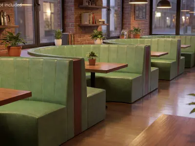 Curved Restaurant Booth Sofa with Wood Panel 3D model