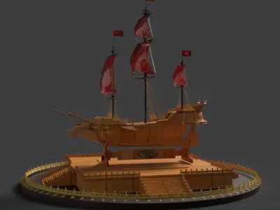 Chinese sail ship  Low-poly 3D model