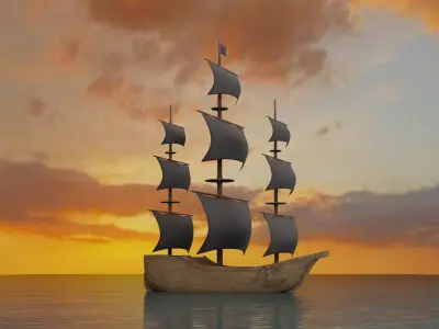 Old Ship Animated 3D Model Low-poly 3D model