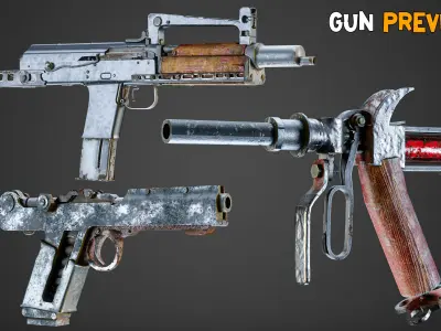 30 Apocalyptic Guns and Texture   Vol 12   Low-poly 3D model