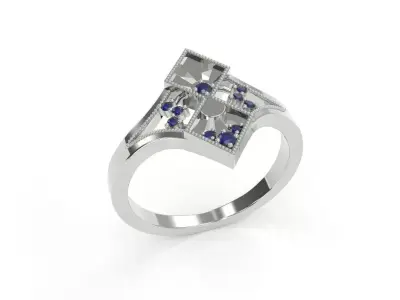 Art Deco antique ring with diamonds 3D printing model 3D print model